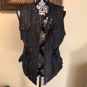 🤎Converse Leather Zip & buttoned biker utility vest + pockets, adjustable belt
